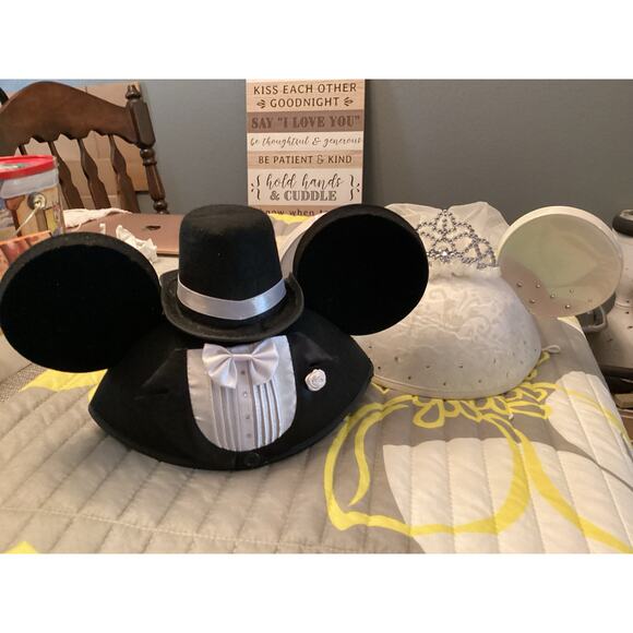 Disney Parks Bride and Groom Ears Wedding Hat Happily Ever After Engagement Set